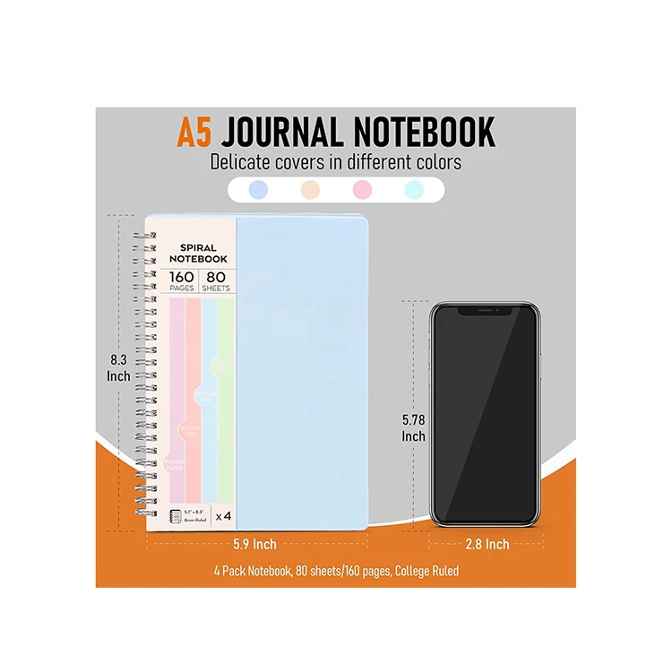 Free sample manufacturer custom PP cover Spiral Notebook lined inner paper Notebook bible Journal Notebook for planner