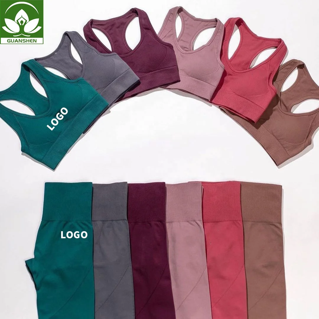 Оптовая продажа 2021, Женская Спортивная одежда для спортзала, колготки и укороченный топ, бюстгальтер, бесшовный комплект для йоги из 2 предметов