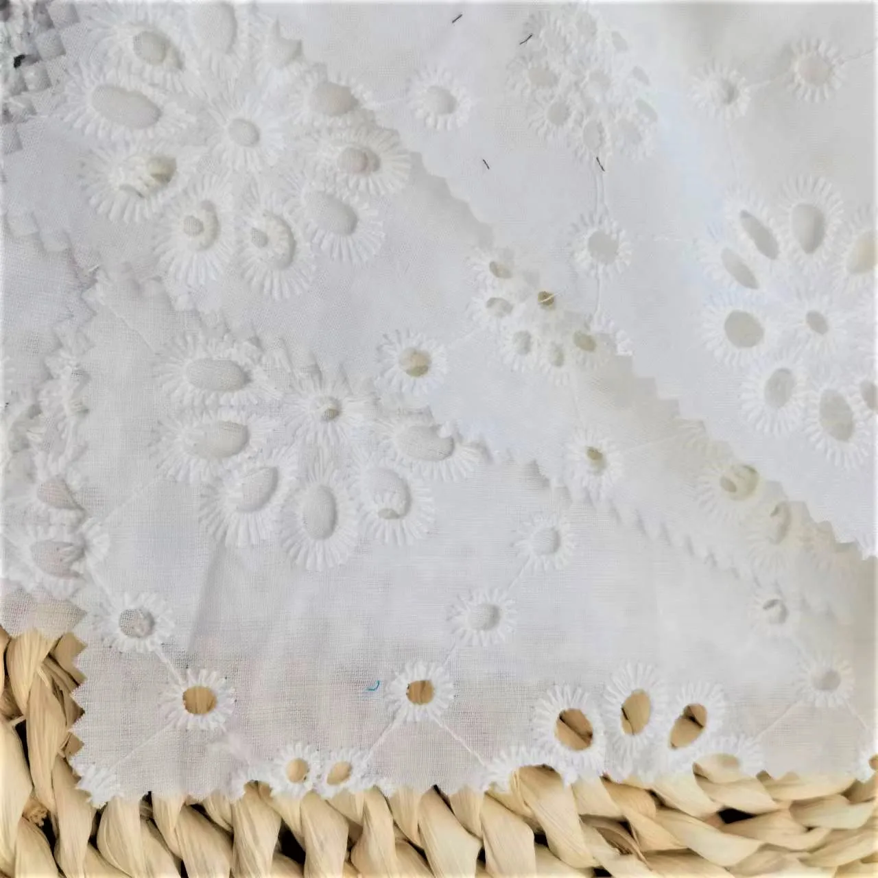 Hot selling beautiful design white color 100% cotton breathable Embroidered Fabric
