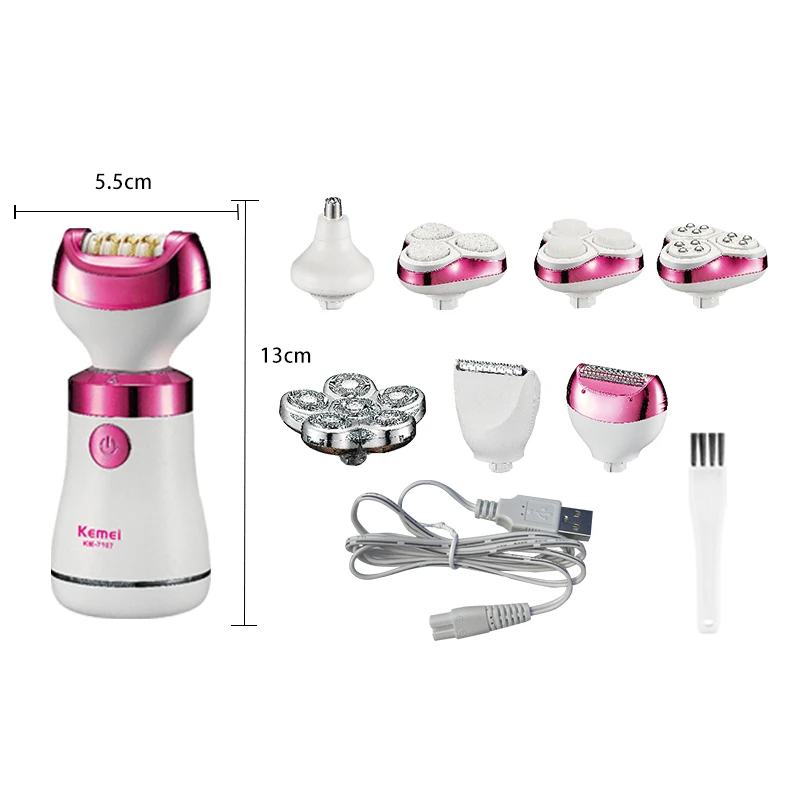 Kemei KM-7107 Electric Hair Removal Epilator Body Shaver Hair Removal Portable Women 8 In 1 Electric Epilator Kit