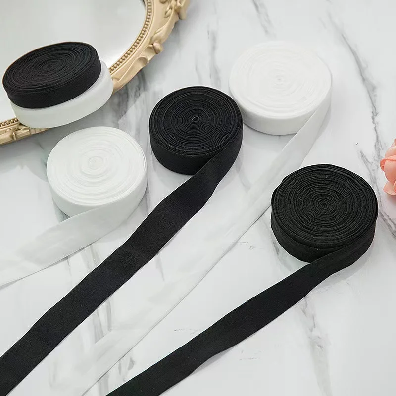 Width 15 mm 20 mm 25 mm Black White Polyester Chinlon Flat Elastic Edge Wrapping Pipping Band Stretchy Ribbon for Underwear