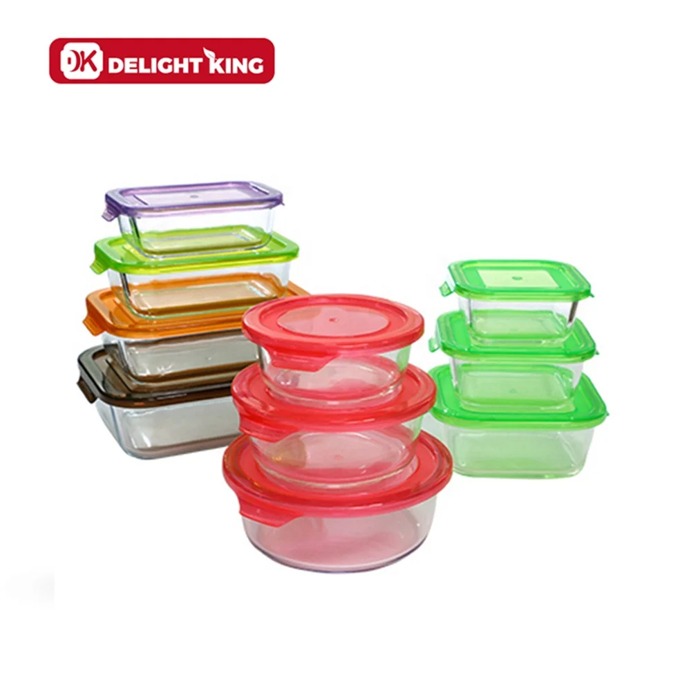 High borosilicate round glass food container set with plastic lid BPA free eco-friendly food storage packaging containers