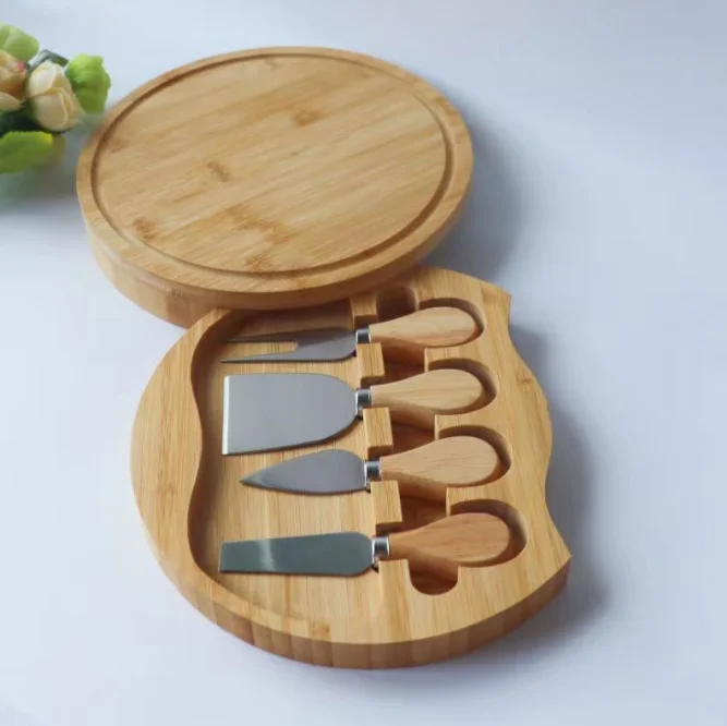 Hot Sale Eco Friendly Bamboo Cheese Board and Charcuterie Board with Knife Set