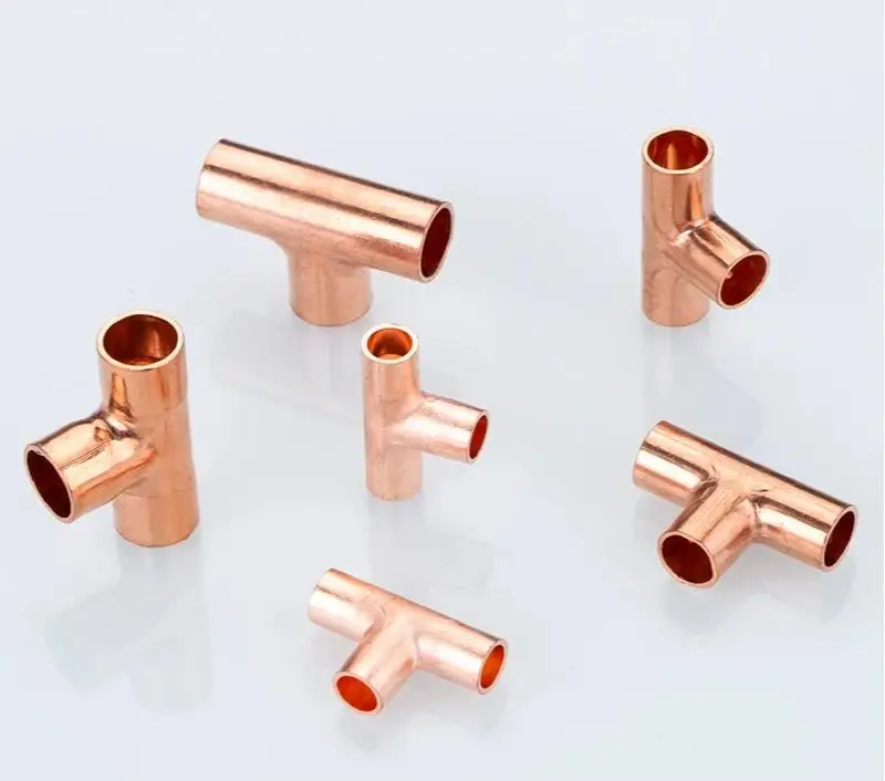 High quality air conditioning cold storage hydropower unit medical casting red copper T-type tee welded pipe fittings