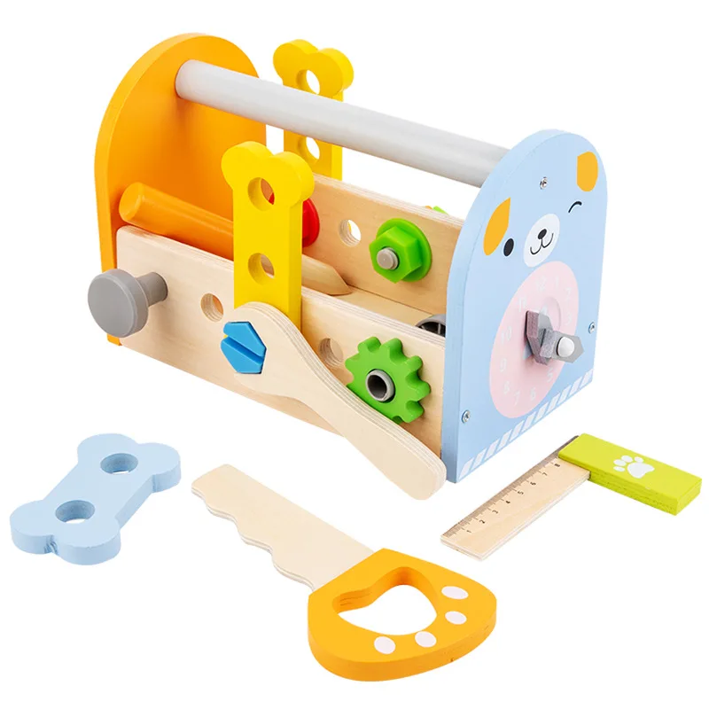 2022 new children play house wooden nut combination tool box toy Pretend Play tool set European dog toolbox toys set