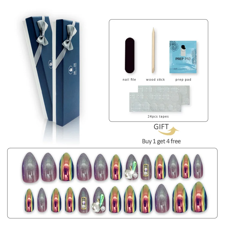 
NEWAIR private label luxury nails press on holographic design faux ongle false nail tip stiletto luxury press on nails 
