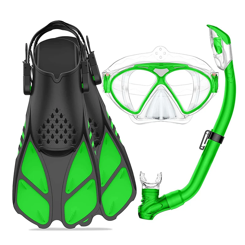 3 Pcs Snorkel Set Luminous Diving Goggles Snorkeling Diving Set Anti-Fog Anti-Leak Kids Diving Mask Kit With Freediving fins