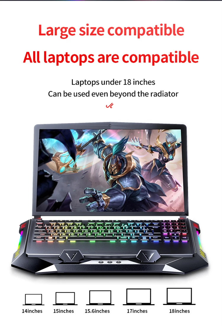 Кулер для ноутбука MC RGB, запатентованный дизайн, охлаждающая подставка для ноутбука 17 дюймов, регулируемый турбоохладитель для ноутбука с 7 углами обзора