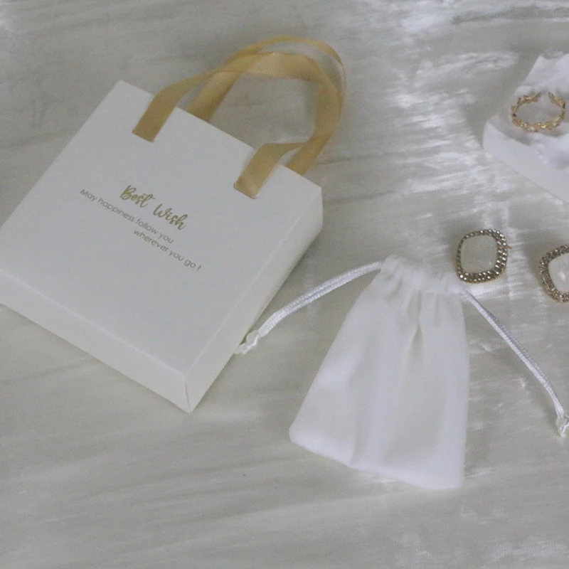 Wholesale Green Custom Logo Jewelry drawstring Pouch Cardboard One Set Jewelry Box Set