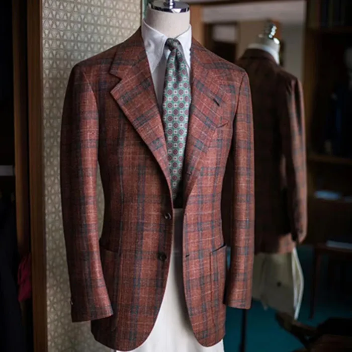 
MTM Business Men Suit Plaid Red Fitted Mens Stylish Blazer Wedding Suits For Men 
