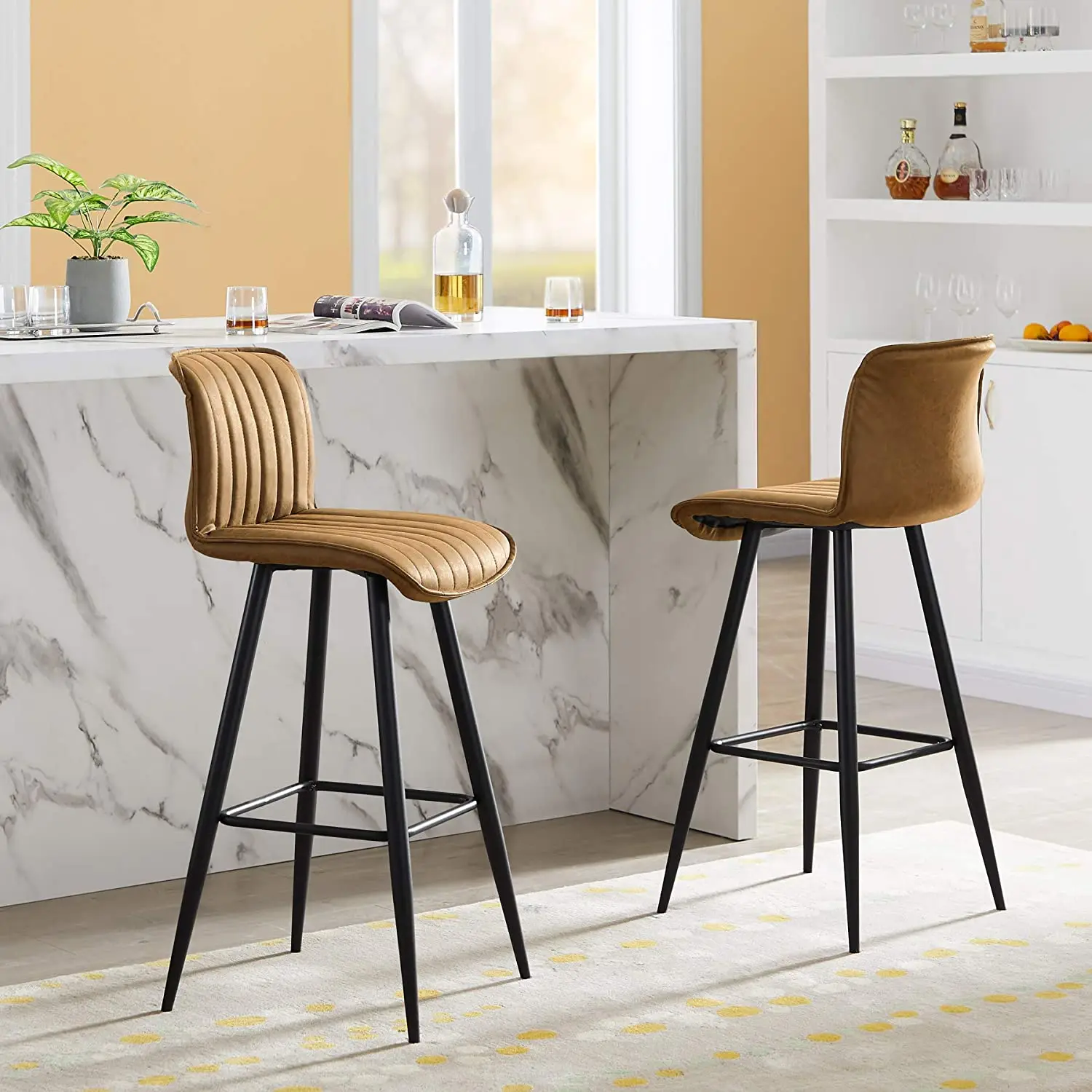 PU Leather Bar Stools Industrial Pub Barstools with Back and Footrest Modern Armless Luxury Bar Stool Chairs