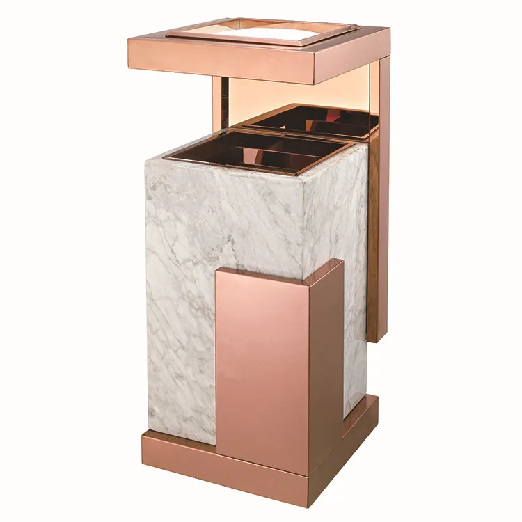 Luxury Design Stone Square Stainless Steel Garbage Bin European Big Size Lobby Trash Bin