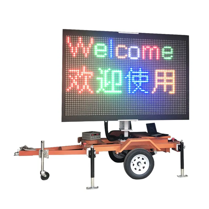 5 Color Traffic Signal Sign Screens Trailer Mounted Variable Message Display Control Traction Moving Vms