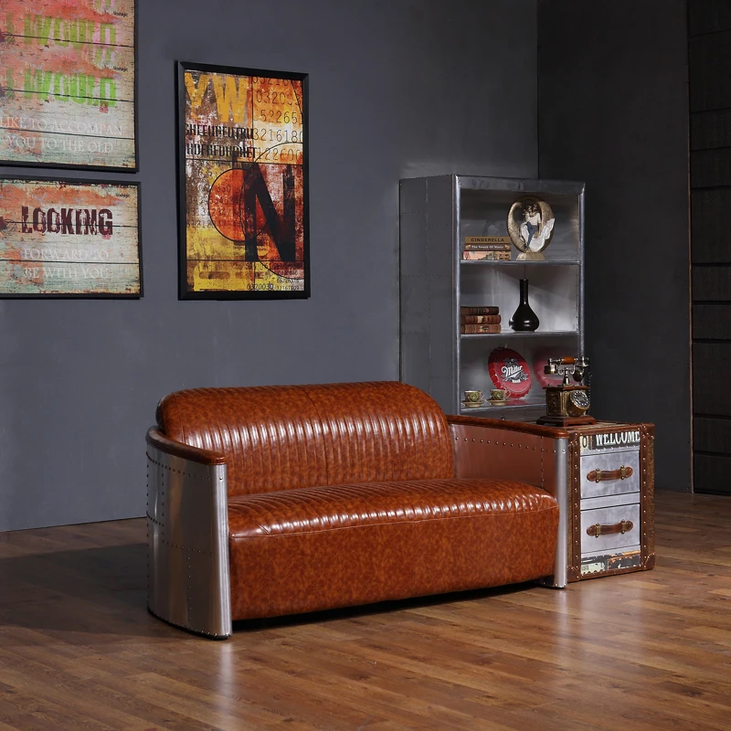 Aviation style cigar club lounge furniture vintage genuine leather aviator chair tomcat armchair with ottoman