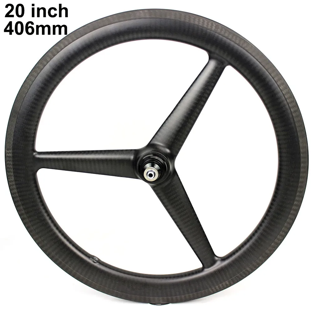 406mm carbon rims clincher three spoke carbon fiber wheels for BMX folding bike