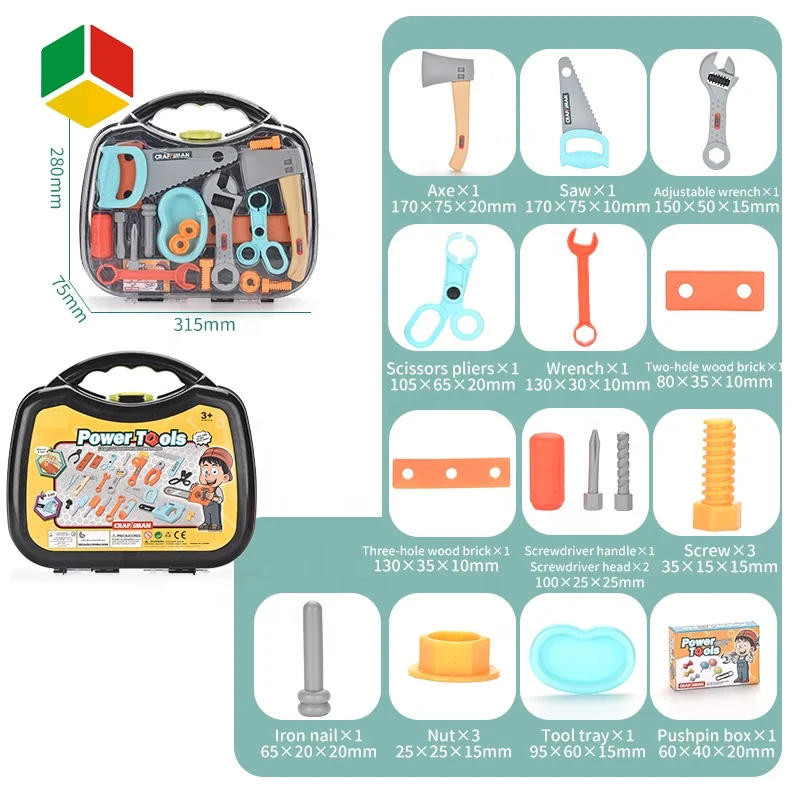QS Toys Easy Carry Pretend Play Work Case Kit Hand Repair Plastic Toy Tool Set
