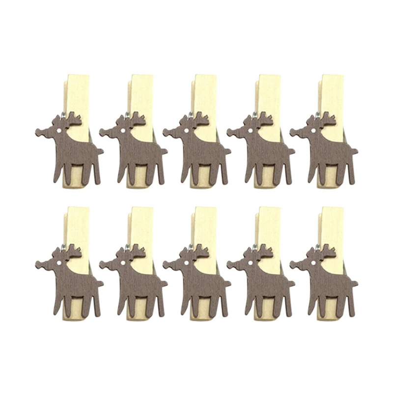 Colored Christmas Wooden Clip Crafts Gift Card Packaging Decor Photo Frame Clips Jute Twine Hanging Mini Reindeer Clothespins