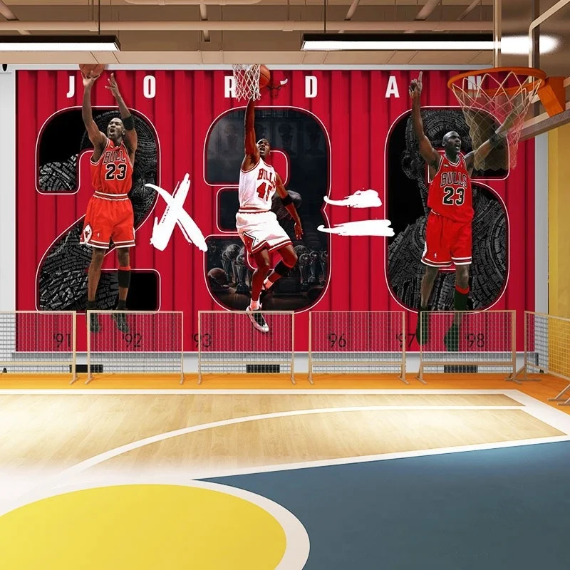 NBA Jordan bedroom wallpaper basketball star gym wall pasted fashion star AJ shoes shoe store boys decorative wallpaper