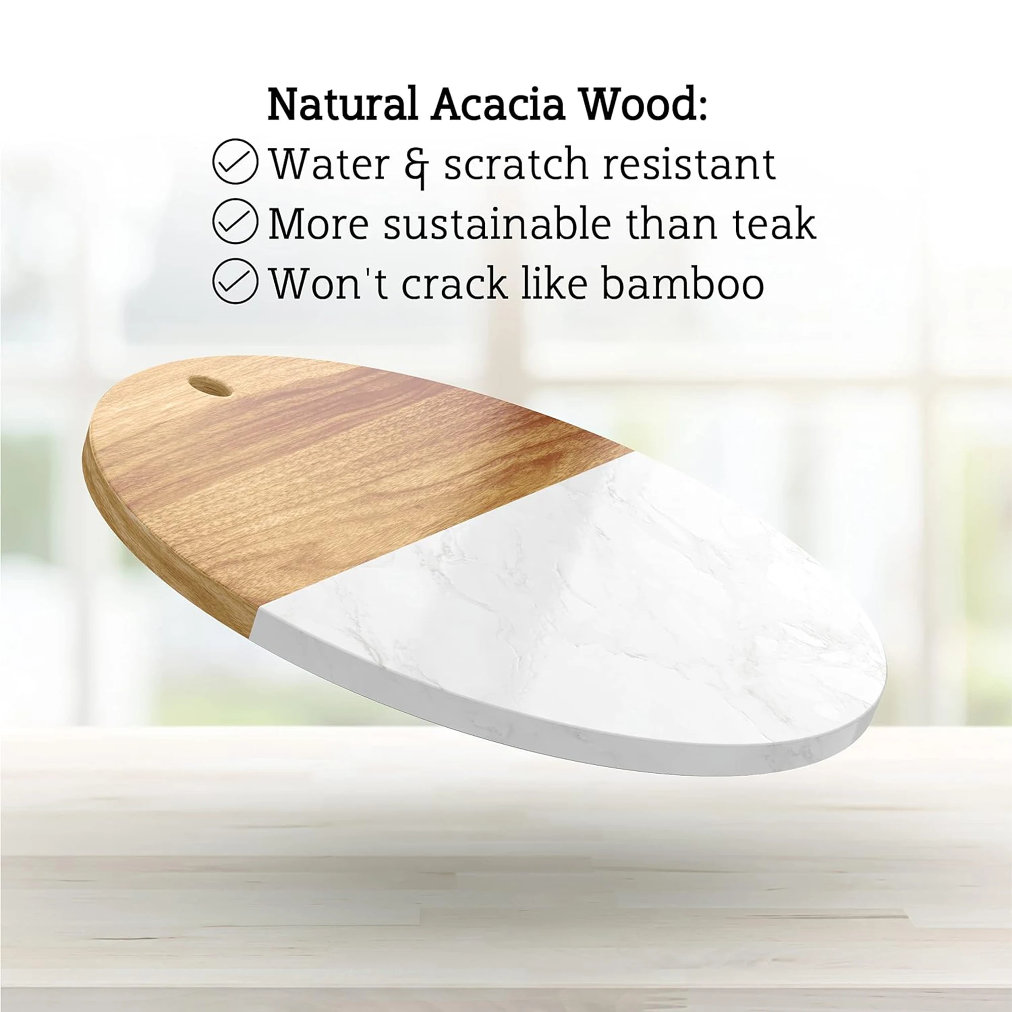 Wholesale 12inch Round Marble Wood Cutting Block Meat Cheese Fruit Vegetables Kitchen Bamboo Chopping Board With Hang Hole