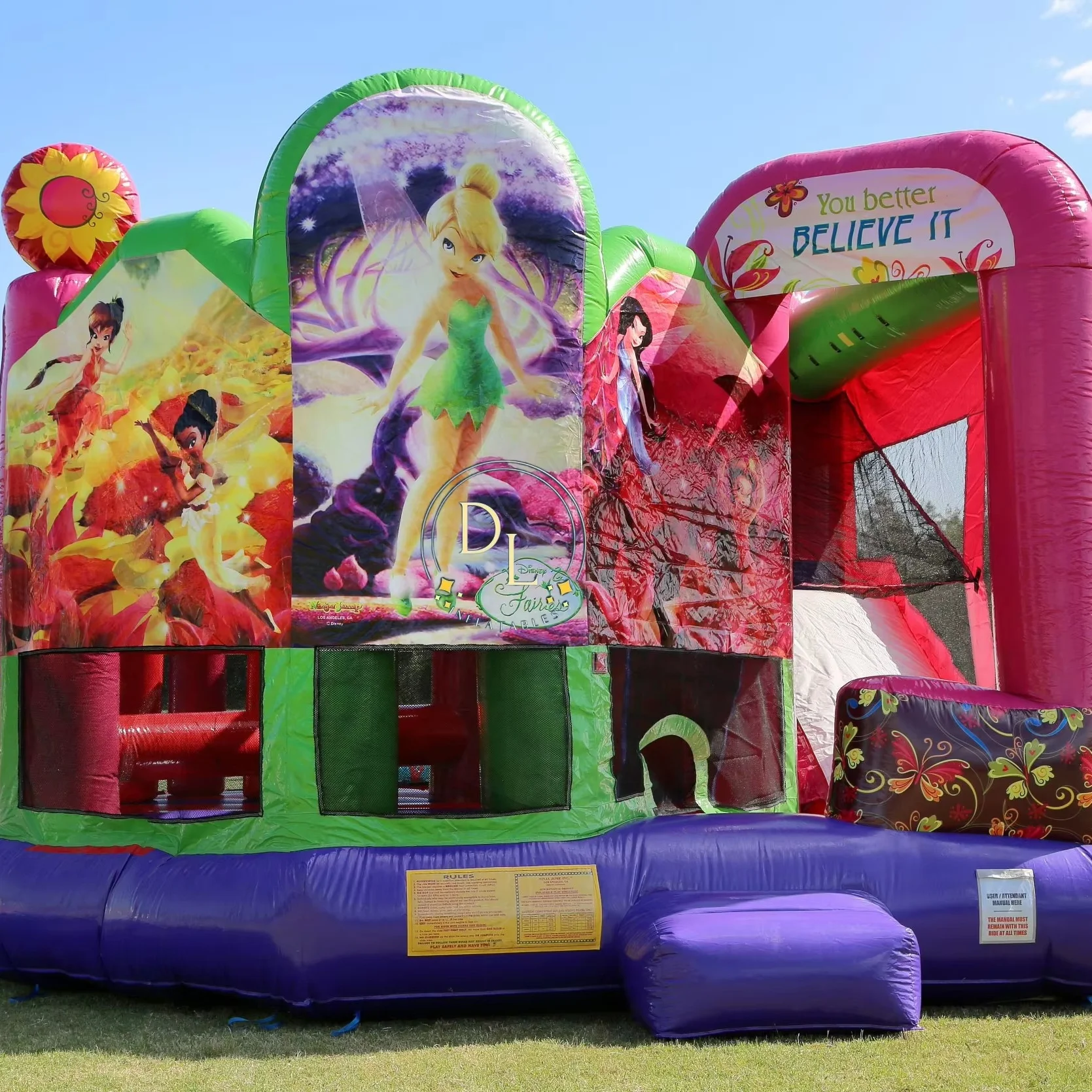 Commercial Inflatable Party Moonwalk Bouncer Slide Jumper Bouncy Castle Bounce House Fairies Tinkerbell 5 In 1 Combo
