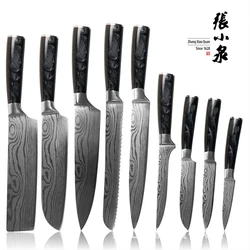Wholesale price Japanese Stainless Steel  kitchen knives Laser Pattern knife set 8pcs Damascus Steel Knife set