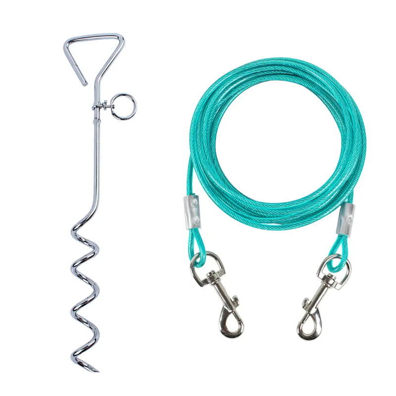 Kingtale Custom High Carbon PVC Coated Steel Wire Dog tie out stake Cable and Stake Outdoor for Medium to Large Dogs