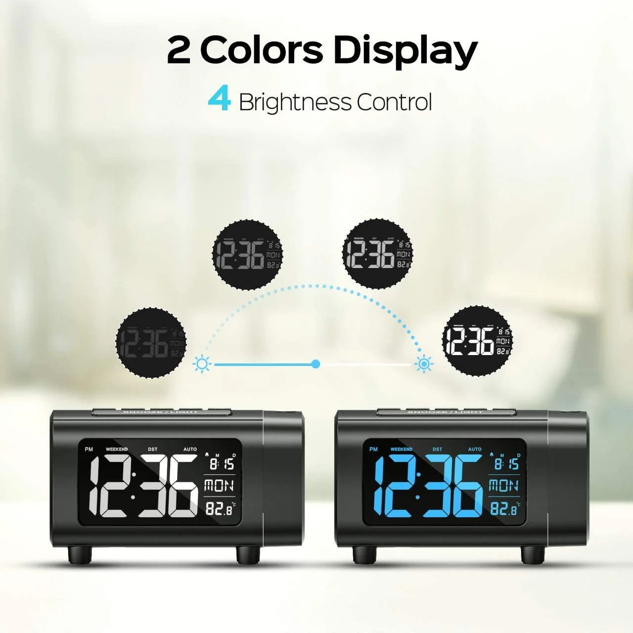9-Min Snooze Kids Top Seller Digital Sunrise Alarm Clock with Radio and Projector
