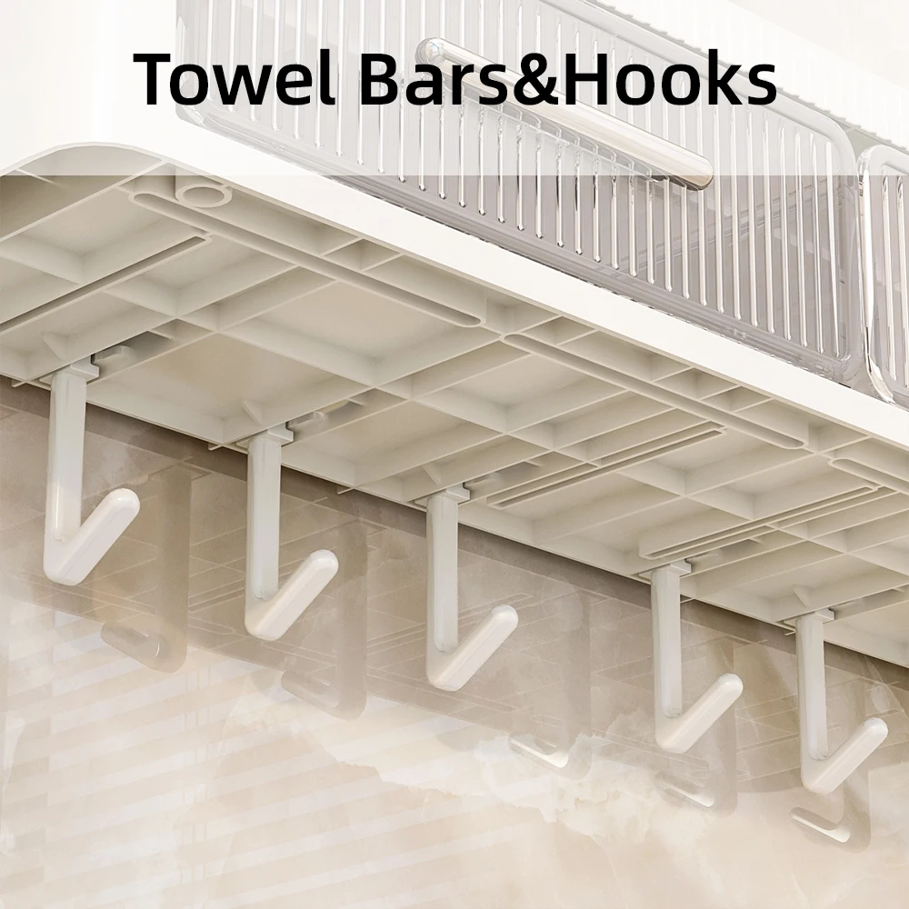Modern Wall Mounted Storage Shelf No Drilling Required Storage Holders For Bathroom Multifunctional Organizer Plastic
