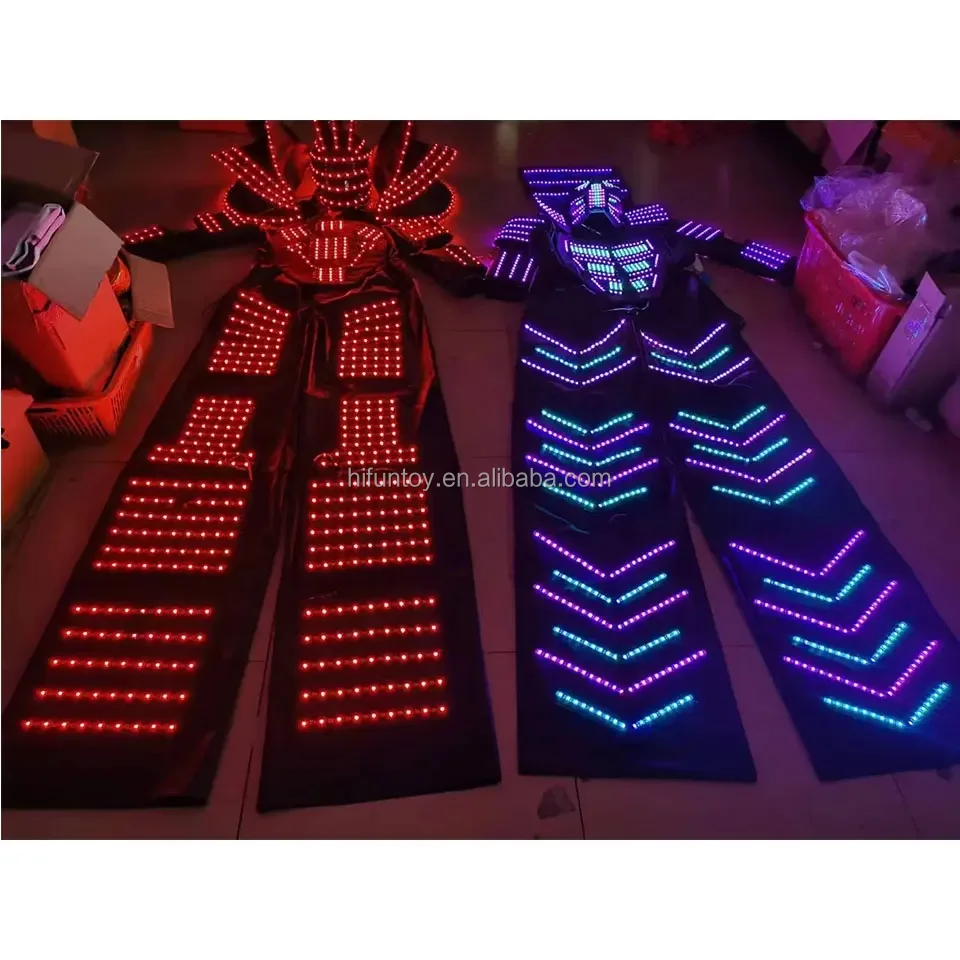 Luminous Costume Stilt Walker Costume LED Robot Stilt Walker Costume Laser Gloves Included LED Clothes Suit for Performance Wear