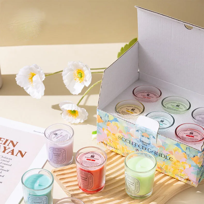 WELLNESS Wholesale Custom Luxury Cute Colours Mini Clear Glass Jar Soy Wax Scenteds Home fragrance Essential Oils Aroma Candle