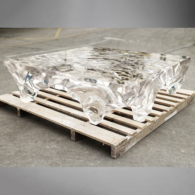 Glass Coffee Table Polished Finishing Champagne Legs Sculpture Modern Furnishing Brass Tempered