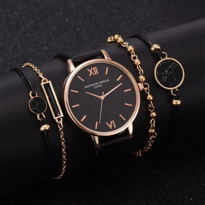 Watch Set Women 5pcs Woman Quartz Wristwatch Leather Ladies Bracelet Luxury Watch Casual Relogio Femenino Gift
