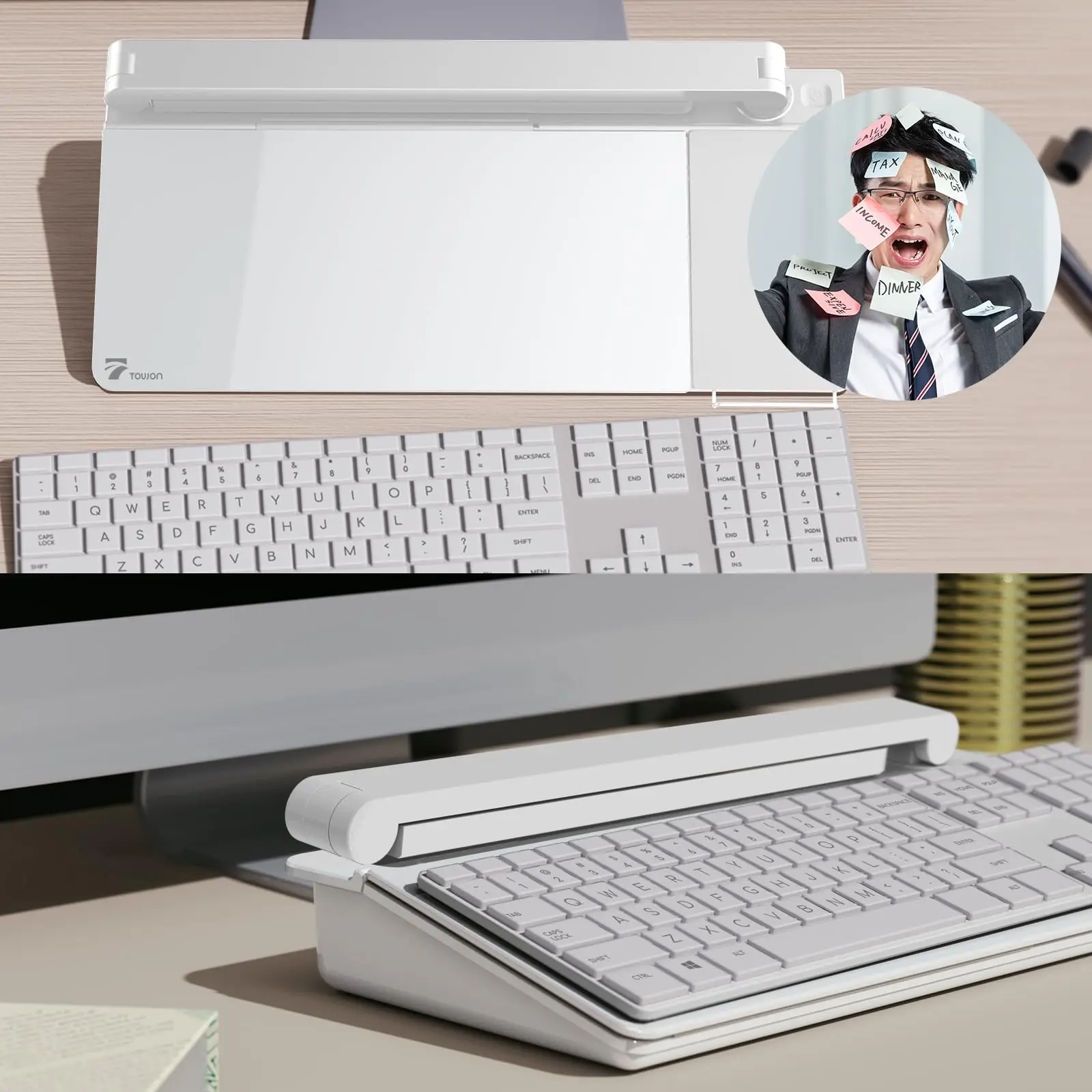 Desk Whiteboard with Wireless Charger Charging Station, Desk Board Buddy with Adjustable Foldable Desk Lamp