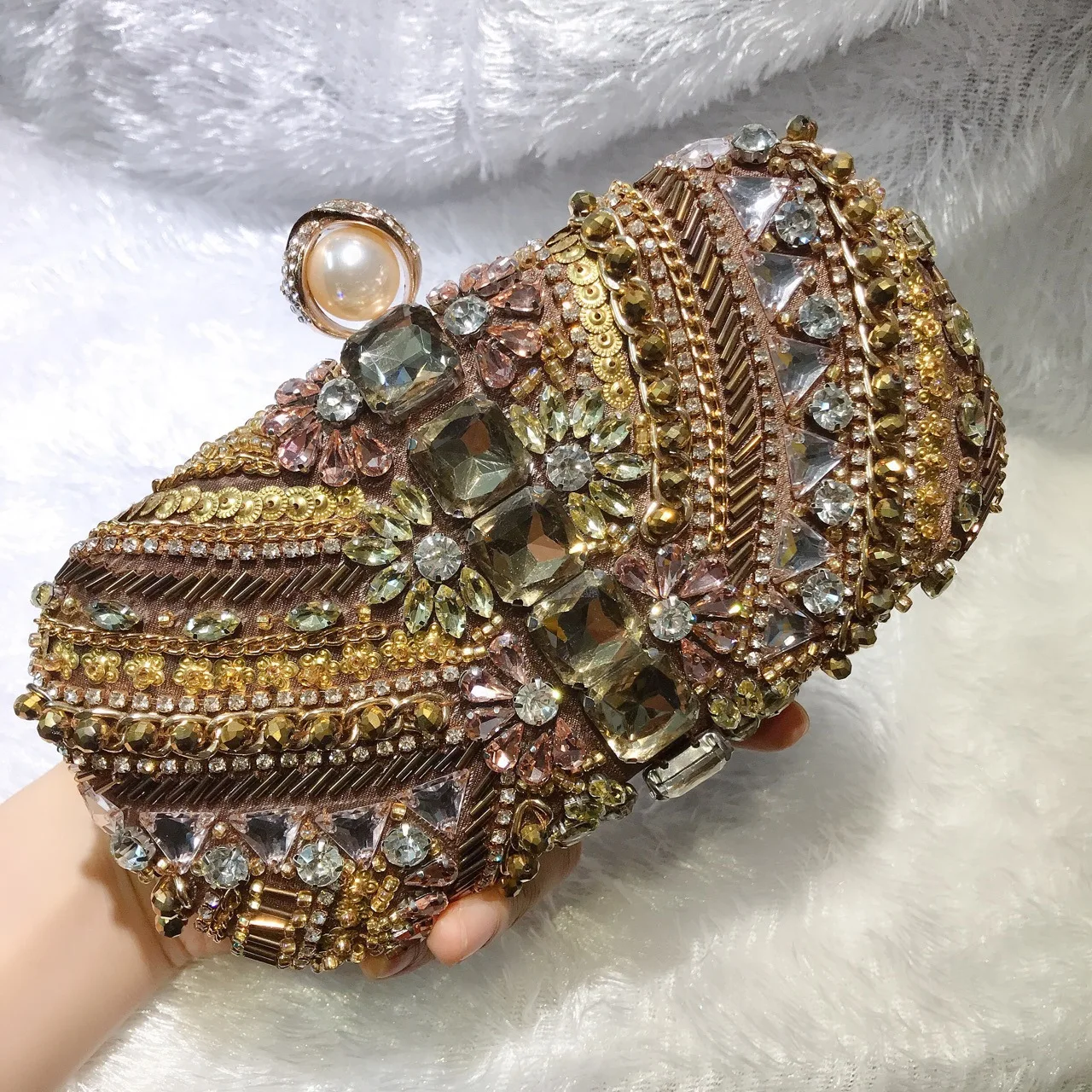 New pearl embroidery dinner bag handmade beaded clutch with diamond banquet women bag antique cheongsam formal dress bag