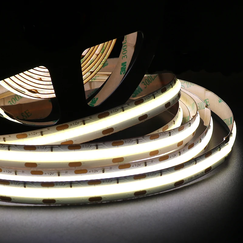 Hot sales 90Ra CE ROHS 12 vdc 24V 504 PCS 10W/M  2700K warm white cob fob led strip light strips for advertising backlight