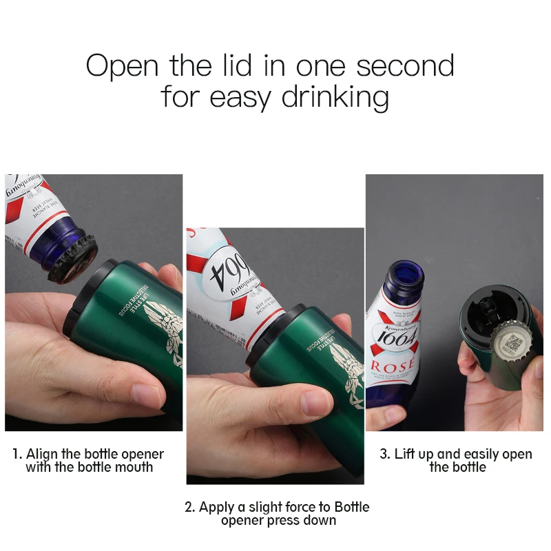 Stainless Steel Bottle Opener Push Down Magnetic Automatic Beer Bottle Opener Hat Custom Logo