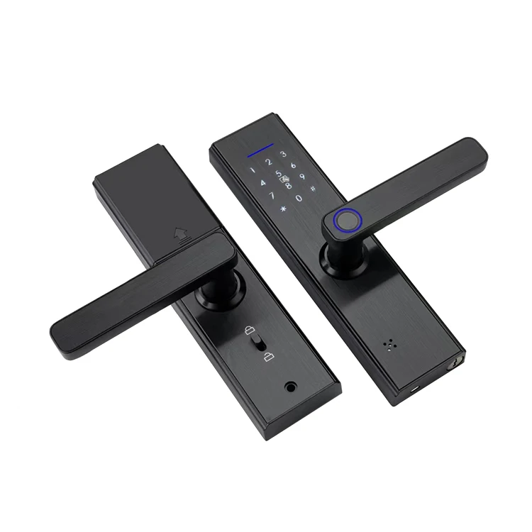 waterproof Dight tuya app lock home doorlock fingerprint handle Locker door Locks with USB Charging Black for front door