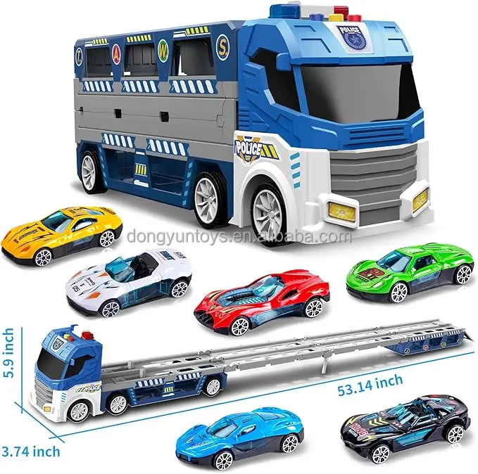 135CM Folding Transport Hauler Truck Car Toys with 6 Metal Racing Cars Deform Catapult ejection Car Carrier Truck Set xmas toys