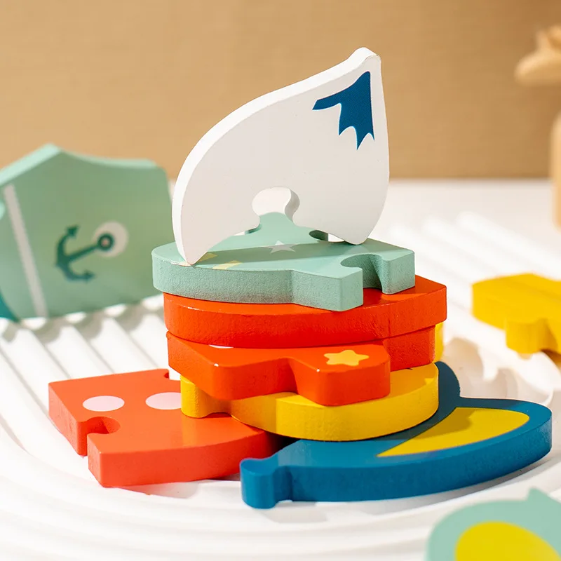 Children 3D Puzzle Cartoon Animal Wooden Puzzle For Boys And Girls Early Education Geometry Puzzle Wood Toys For Kids