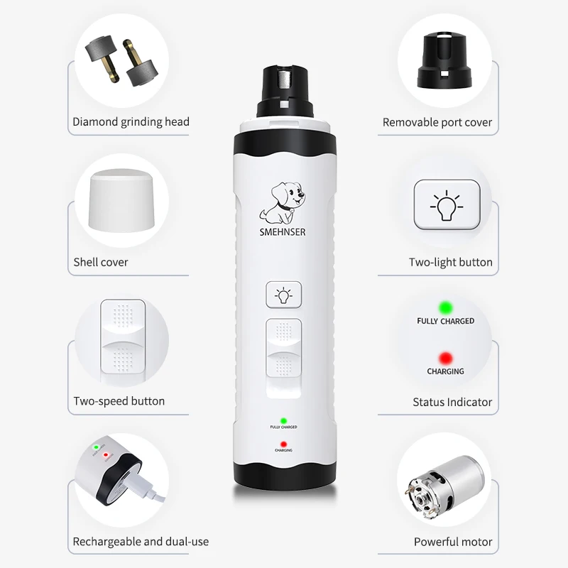 nail grinder pet clipper electric with led light trimmer for