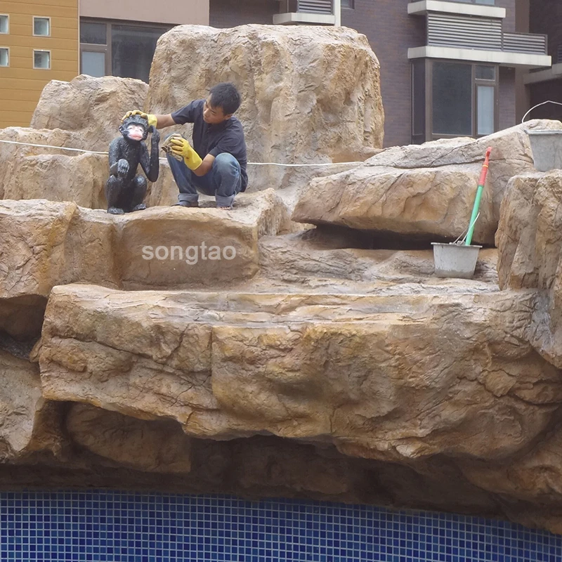 High quality large rockery fiberglass waterfalls natural stone garden fountain outdoor