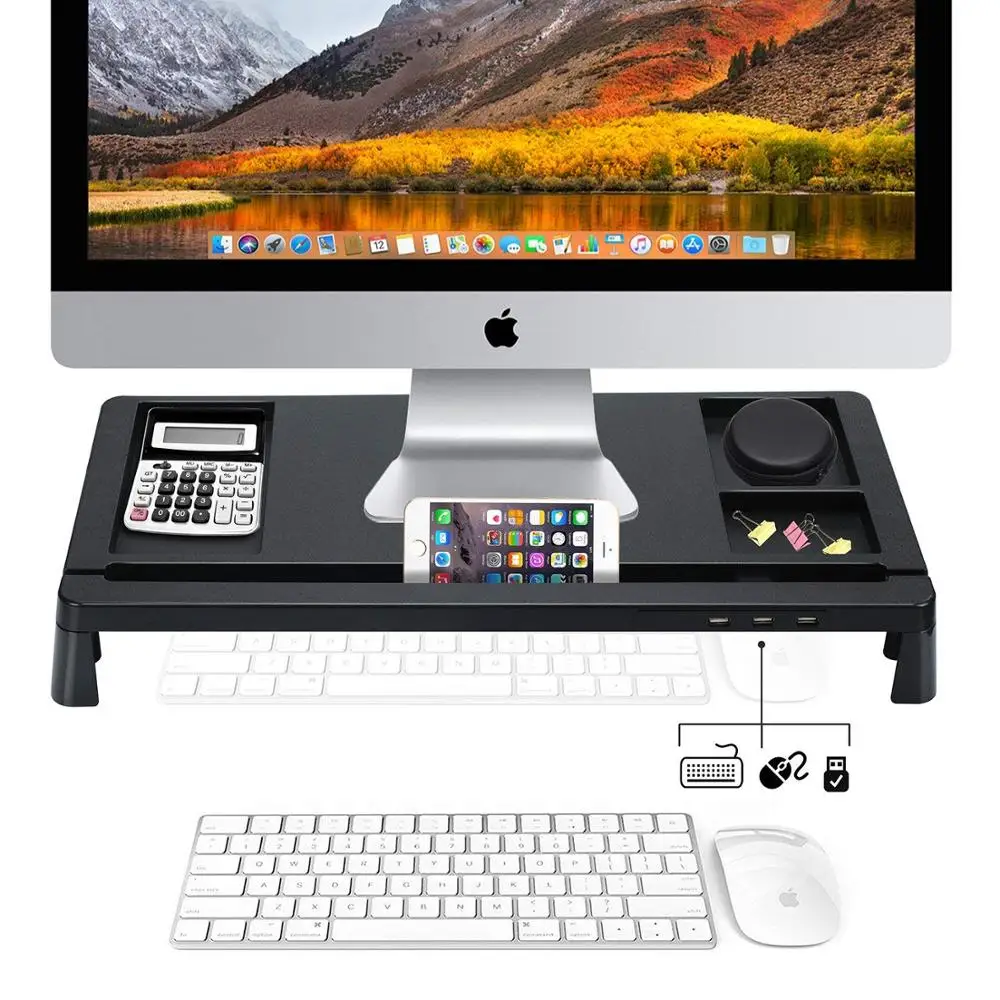 Custom portable smart computer monitor stand durable plastic abs laptop monitor display riser stand with 3 USB hubs