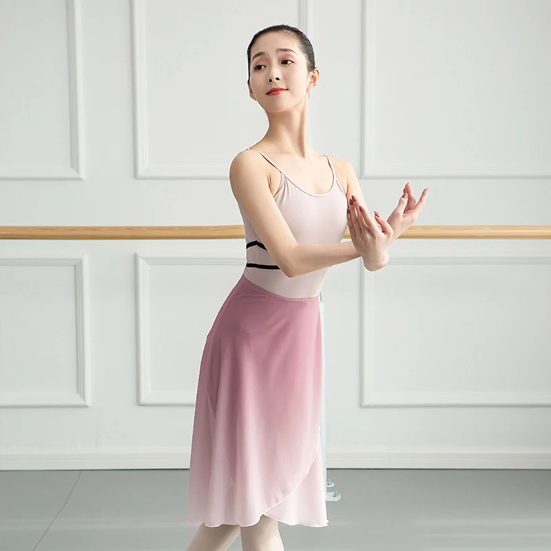 Wholesale Ballerina Training Midi Gradient Pink Wrap Chiffon Dance Skirt