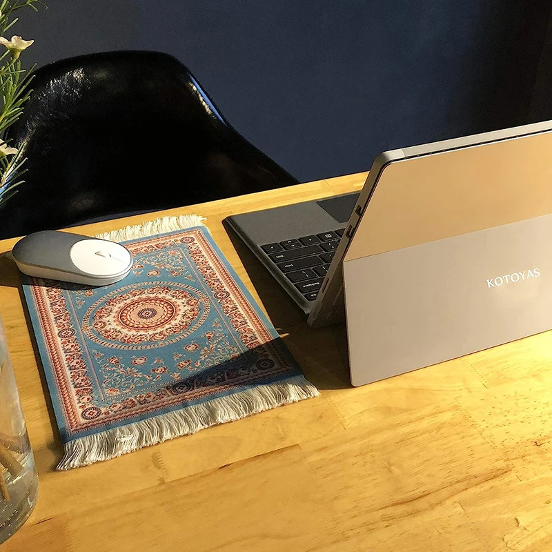 Beautiful Oriental Rug Style Mousepad, Beige Miniature Carpet Computer Mouse Pad, Rectangular, Non-Slip