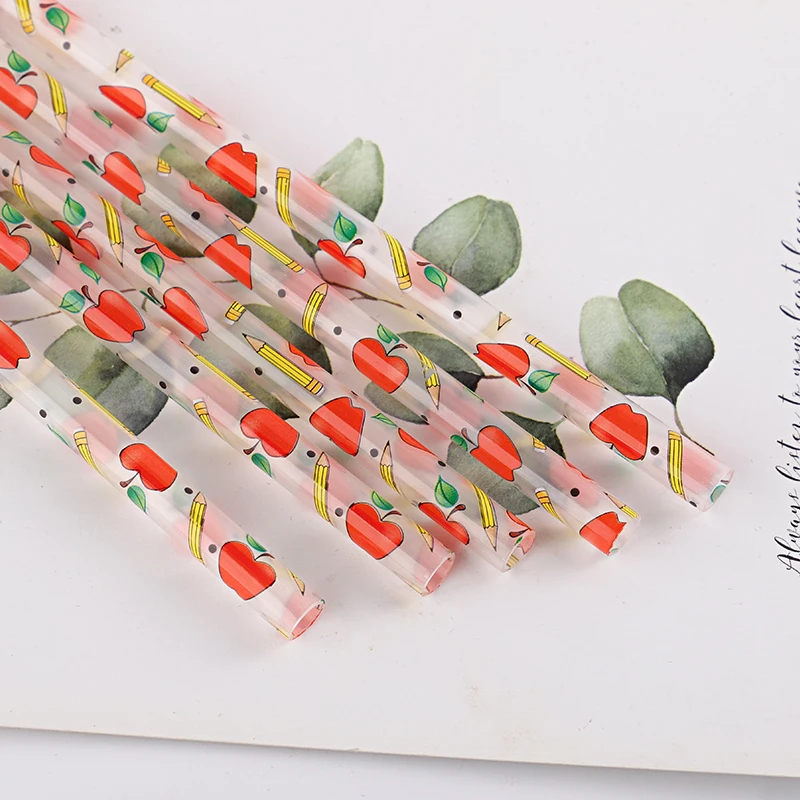 Последняя мода 2022 соломинка для учителя с яблоком и карандашом горячая Распродажа полипропиленовая твердая пластиковая школьников