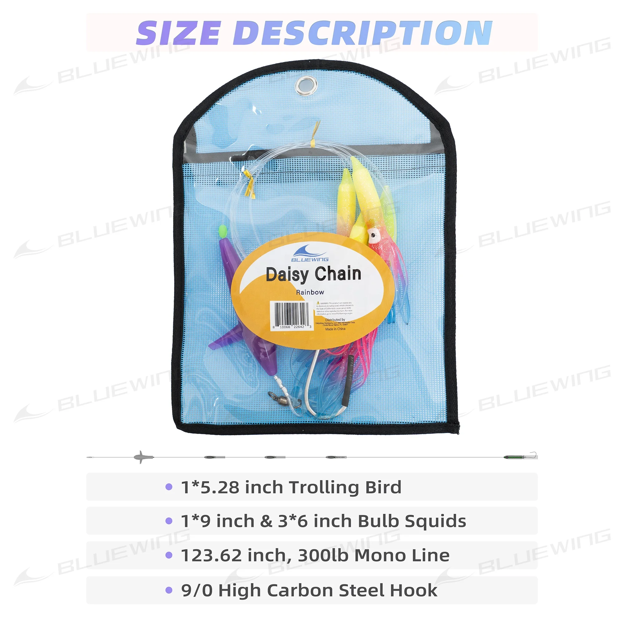 Big Game Daisy Chain Trolling Bird Squid Lures - Fishing Teasers for Marlin, Sailfish, and Tuna