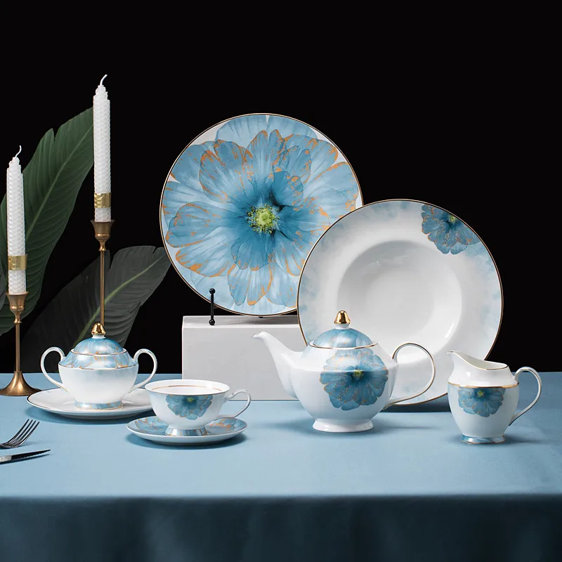 Restaurant wedding floral elegant dishes plates sets dinnerware luxury fine bone china dinnerware set