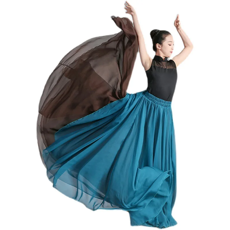 720 Chiffon Long Ballet Skirt Flowy Lyrical Dance Skirt for Women Backless Ballet Leotard Modern Dance Costume