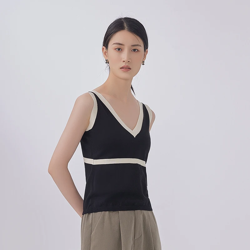 Кашемировый свитер для женщин спереди и сзади с v-образным вырезом майка на бретелях без рукавов; Цвет черный и белый; Вязаный джемпер для девочек