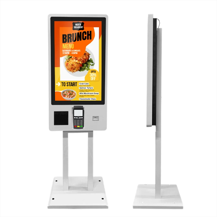 24 27 32 inch indoor wall mount touch screen self service ordering payment kiosk with floor standing bracket
